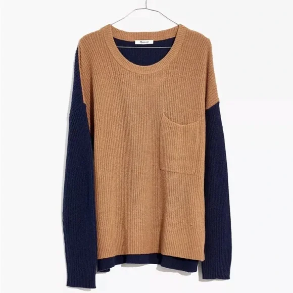 MADEWELL THOMPSON RIBBED COLORBLOCK POCKET SWEATER. SIZE SMALL. NWT - Picture 1 of 4